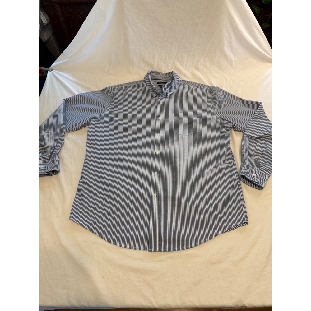 Croft & Barrow Mens Large Blue White Striped Easy Care Button Down Shirt L